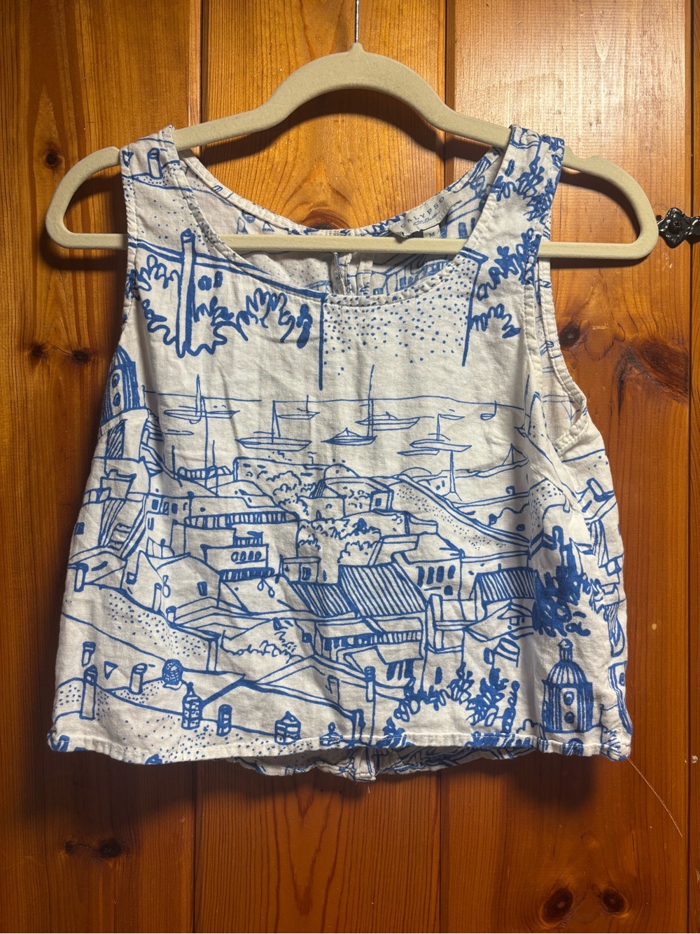 Calypso St. Barth White Tank with Blue Scenic Print